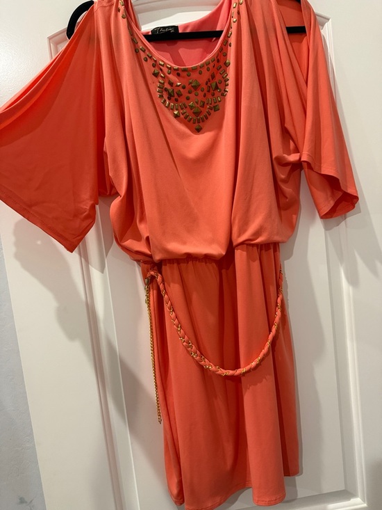 Thalia Sodi Dresses & Skirts - Thalia Sodi Coral-Orange Mini Dress with Gold Accents